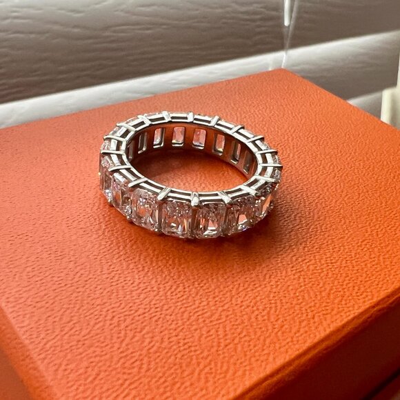 Sterling Silver Radiant 6.7mm Cut Eternity Band Ring, Size 9.5 - Picture 3 of 3